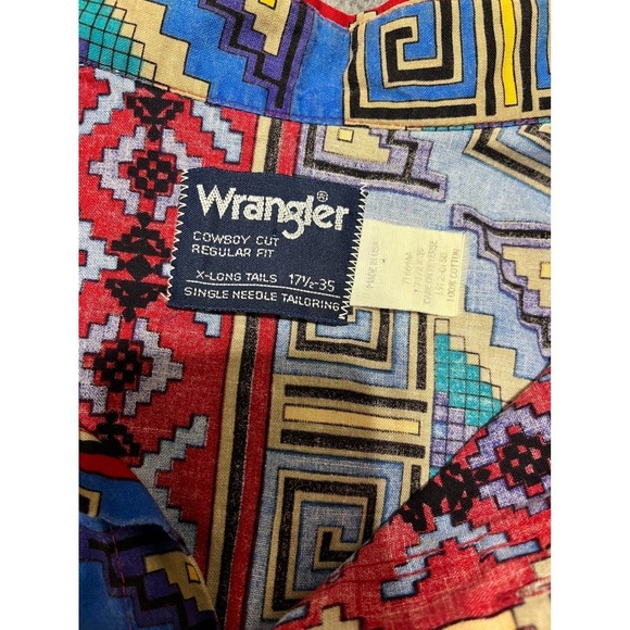 Vintage 90's RODEO Wrangler Mens Cut Western Shirt Red Print Long Sleeve XLT - Picture 3 of 7